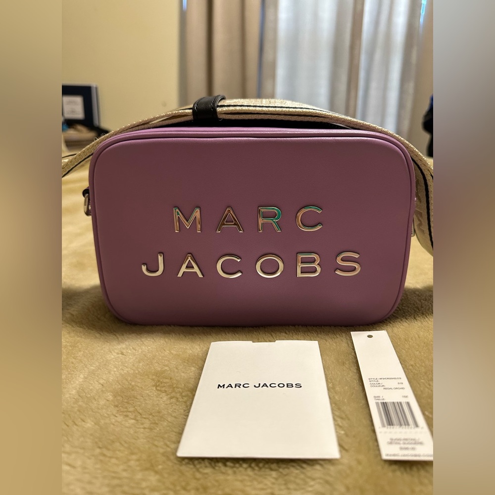 NWT MARC JACOBS REGAL ORCHID FLASH LEATHER CROSS BODY WITH SILVER